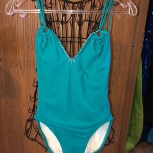 Teal one piece pageant swimsuit